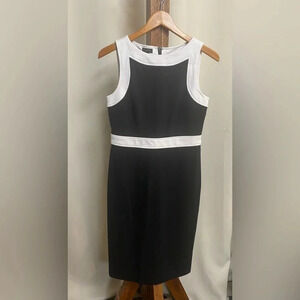 Talbots Little Black Dress w/ White Trim Mini Flattering Stretch‎ EUC Size: 4